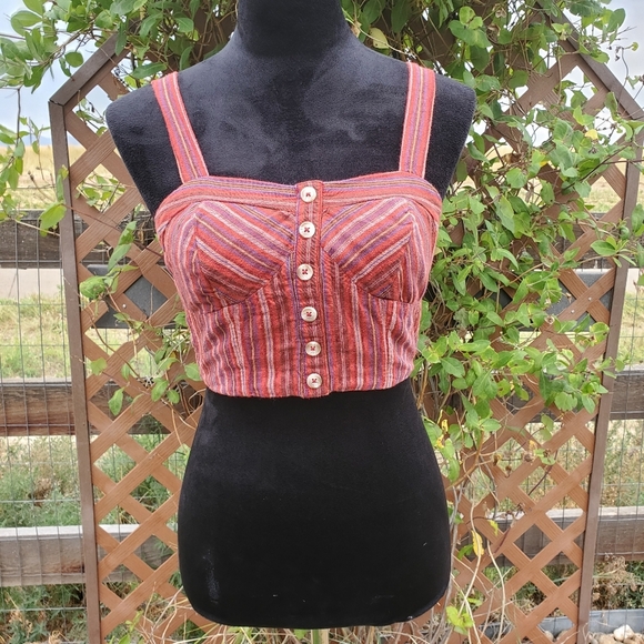NWT American Eagle Cropped Corset Top Size XS Red Striped - Picture 1 of 13